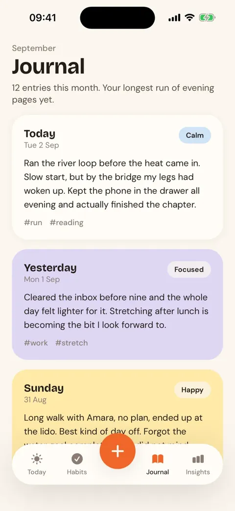 A build of the Nook journal screen on a phone